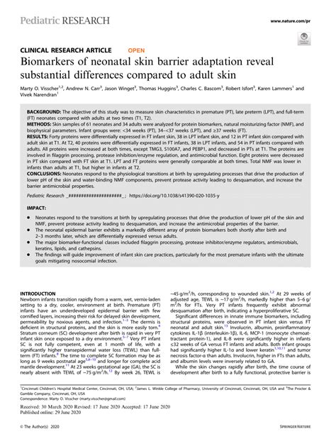 Biomarkers of neonatal skin barrier adaptation reveal  .